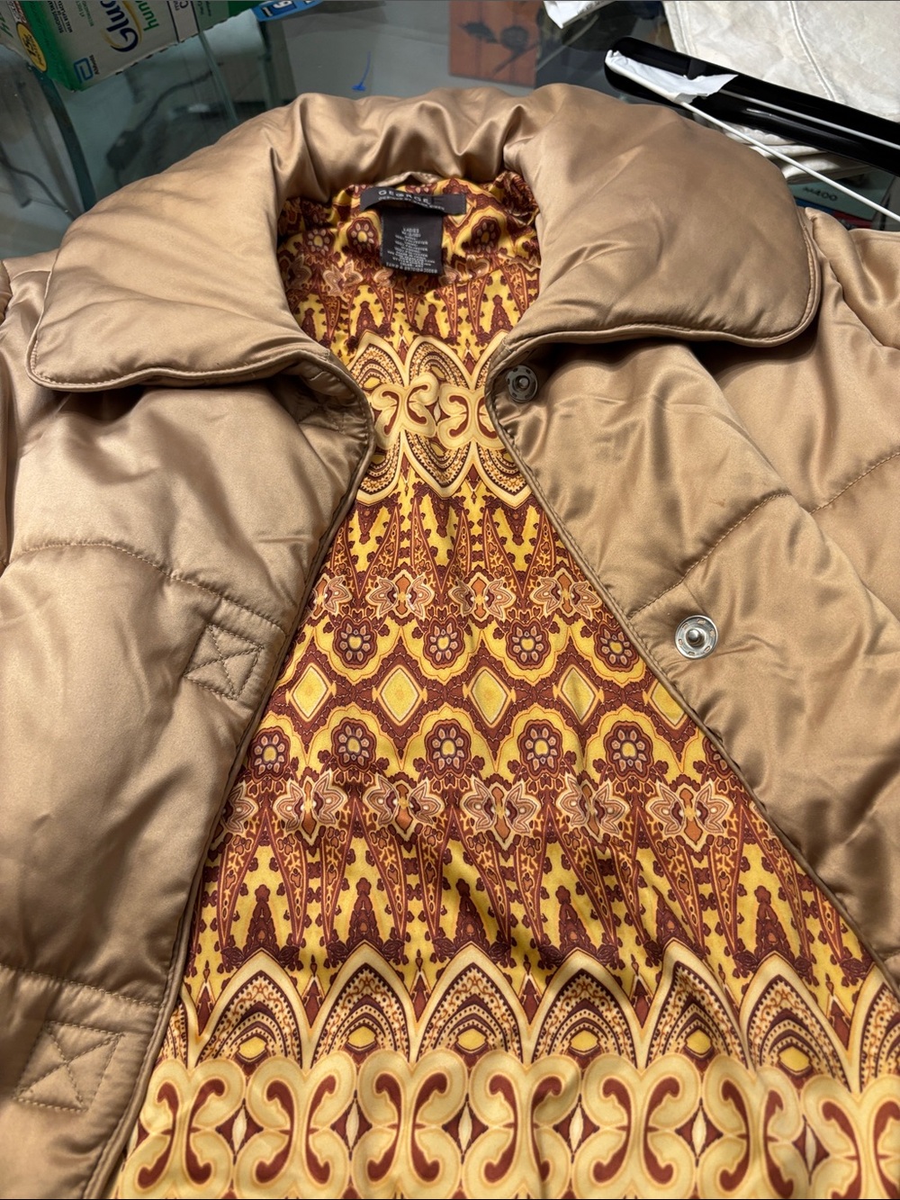 George Satin-Effect Quilted Puffer Jacket in Champagne/Gold, Snap Closure - Picture 12 of 12